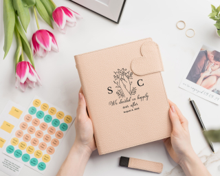Leather Wedding Planner Book In Whisper Pink Color