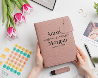 Leather Wedding Planner Book In Antique Rose Color