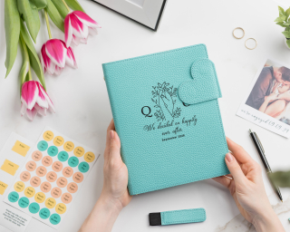 Leather Wedding Planner Book In Turquoise Color