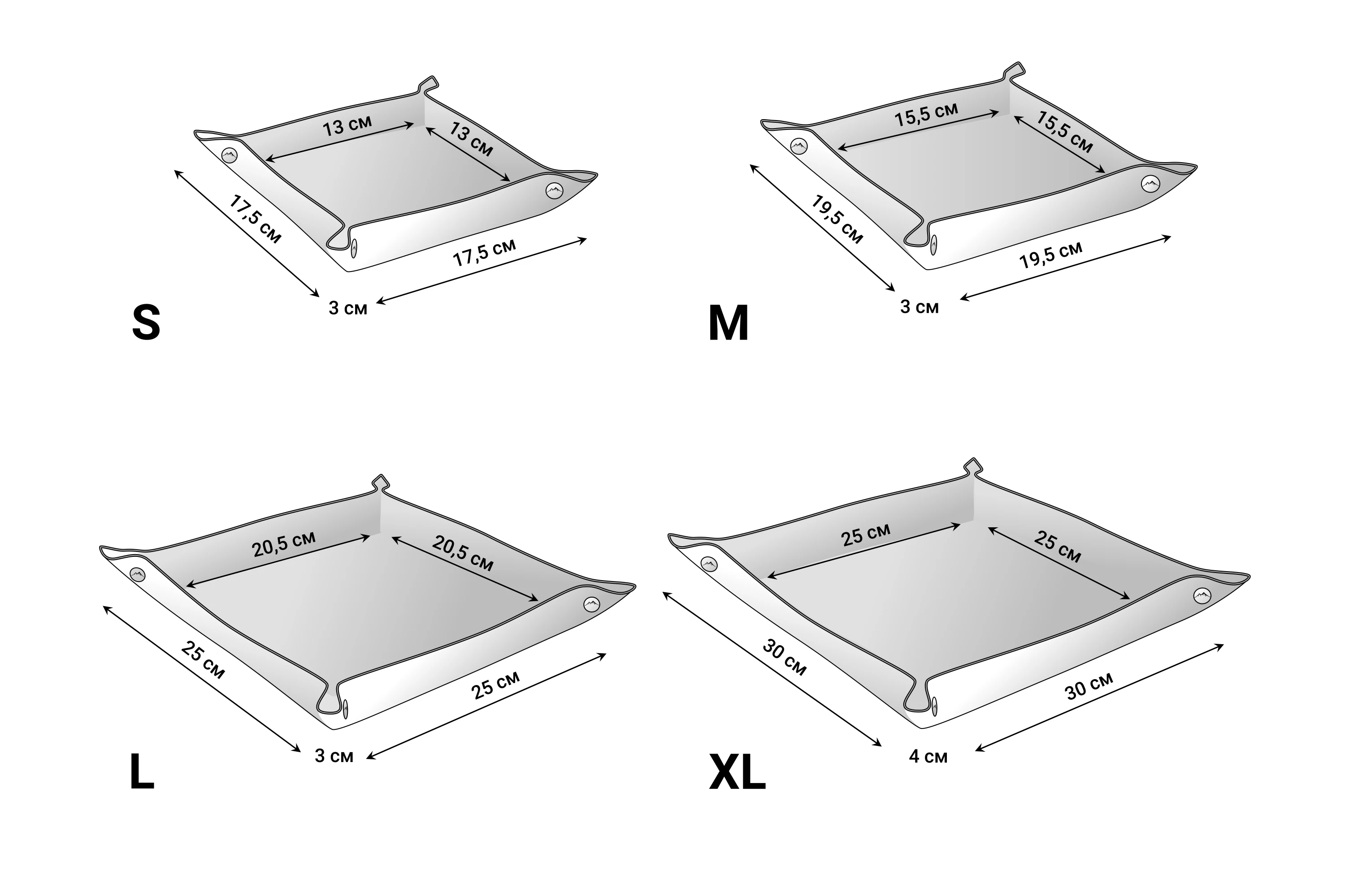 valet tray size chart