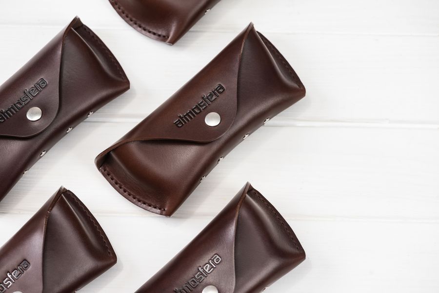 Leather glasses cases with a hot-stamped logo